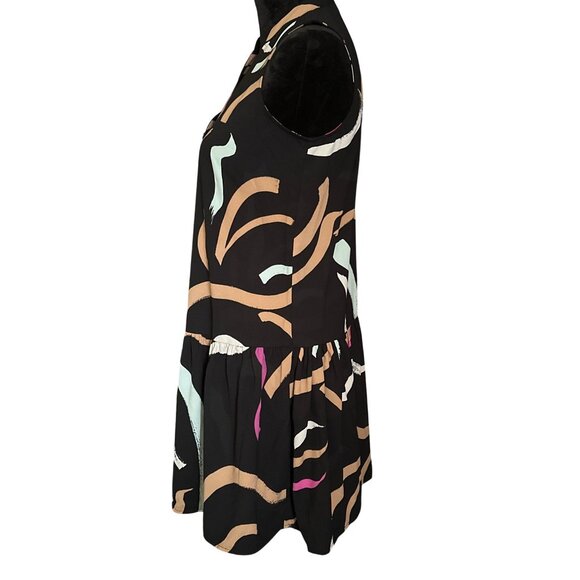 Nine West XS Black & Multicolor Abstract Print Sleeveless Button-Down Drop-Waist - Picture 2 of 4